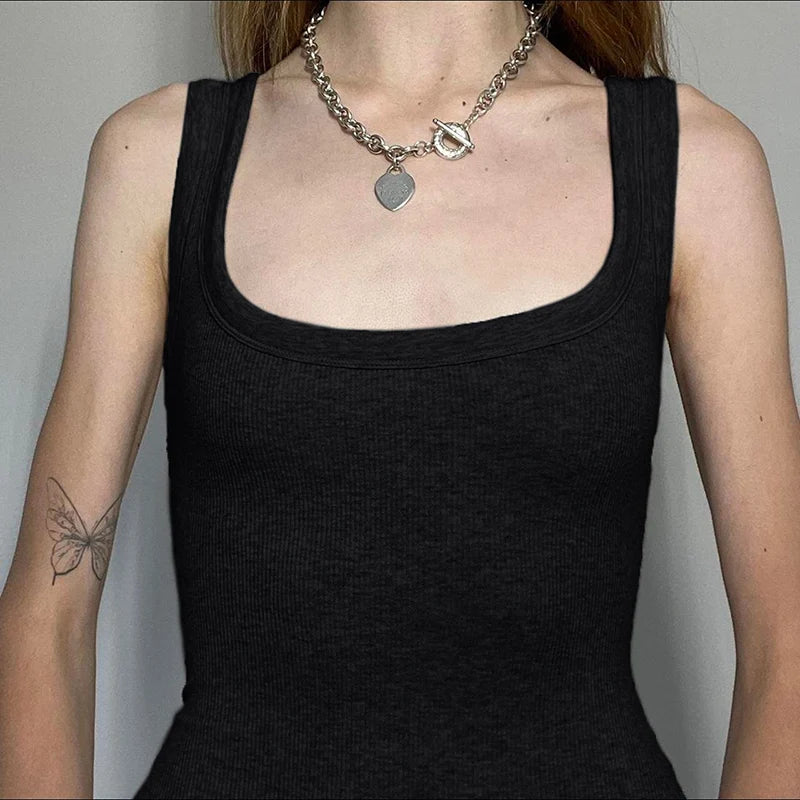 BIIKPIIK Solid Square Collar Women Rompers Casual Sleeveless Knit Playsuits Sporty Jogging Slim Fit Overalls Body-shaping Summer