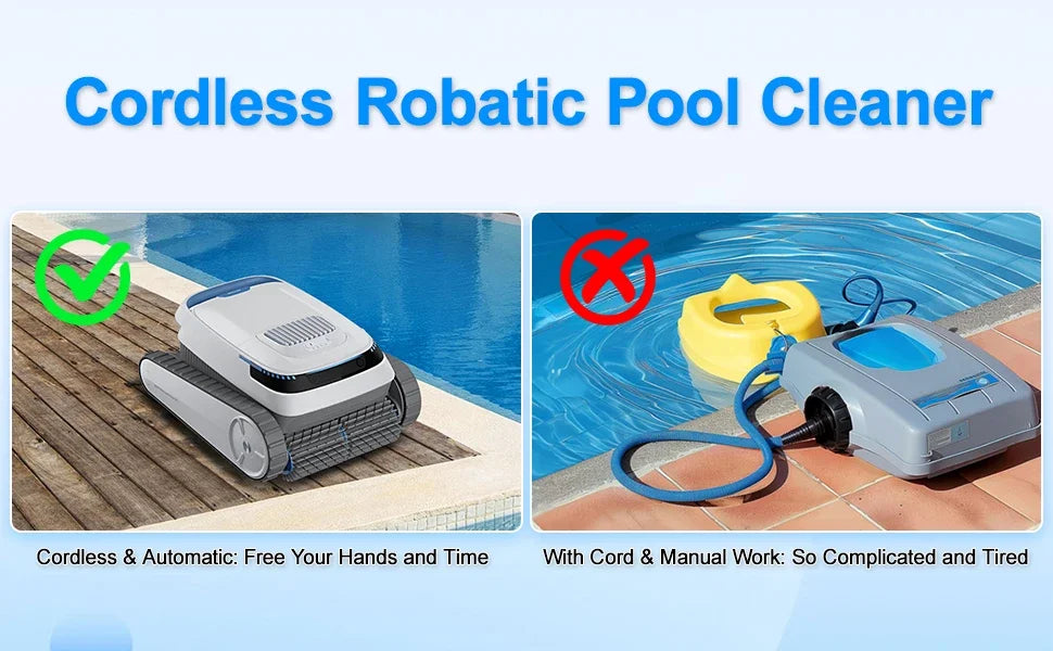 VOXIV Cordless Robotic Pool Cleaner with Wall Climbing - Over 120mins Runtime Automatic Pool Vacuum