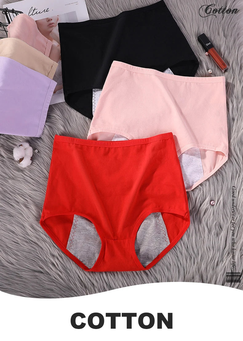 3pcs Girl Menstrual Panties Women's Physiological Briefs Ladies Period Leak Proof Panty High Waist Cotton Underwear