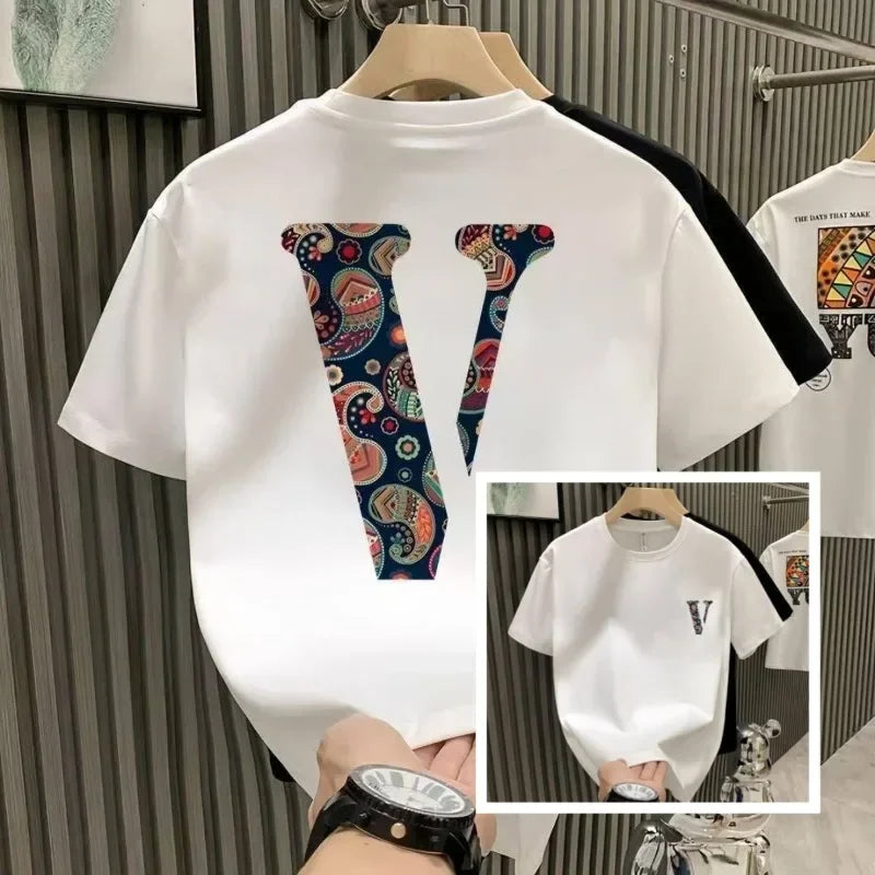 2025 New High Quality Heavyweight Cotton Short Sleeve T-Shirt Unisex Loose Breathable Summer Fashion Brand  Crew Neck Strip