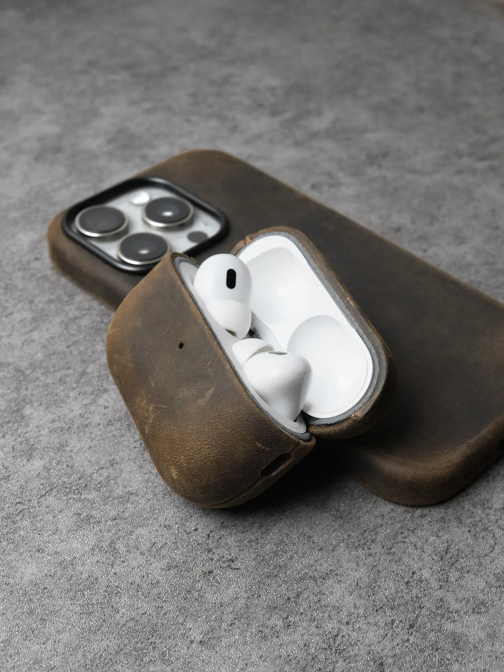 YMW Crazy Horse Genuine Leather Case for AirPods Pro 3 2 Luxury Cowhide Cases Wireless Bluetooth Headset Cover