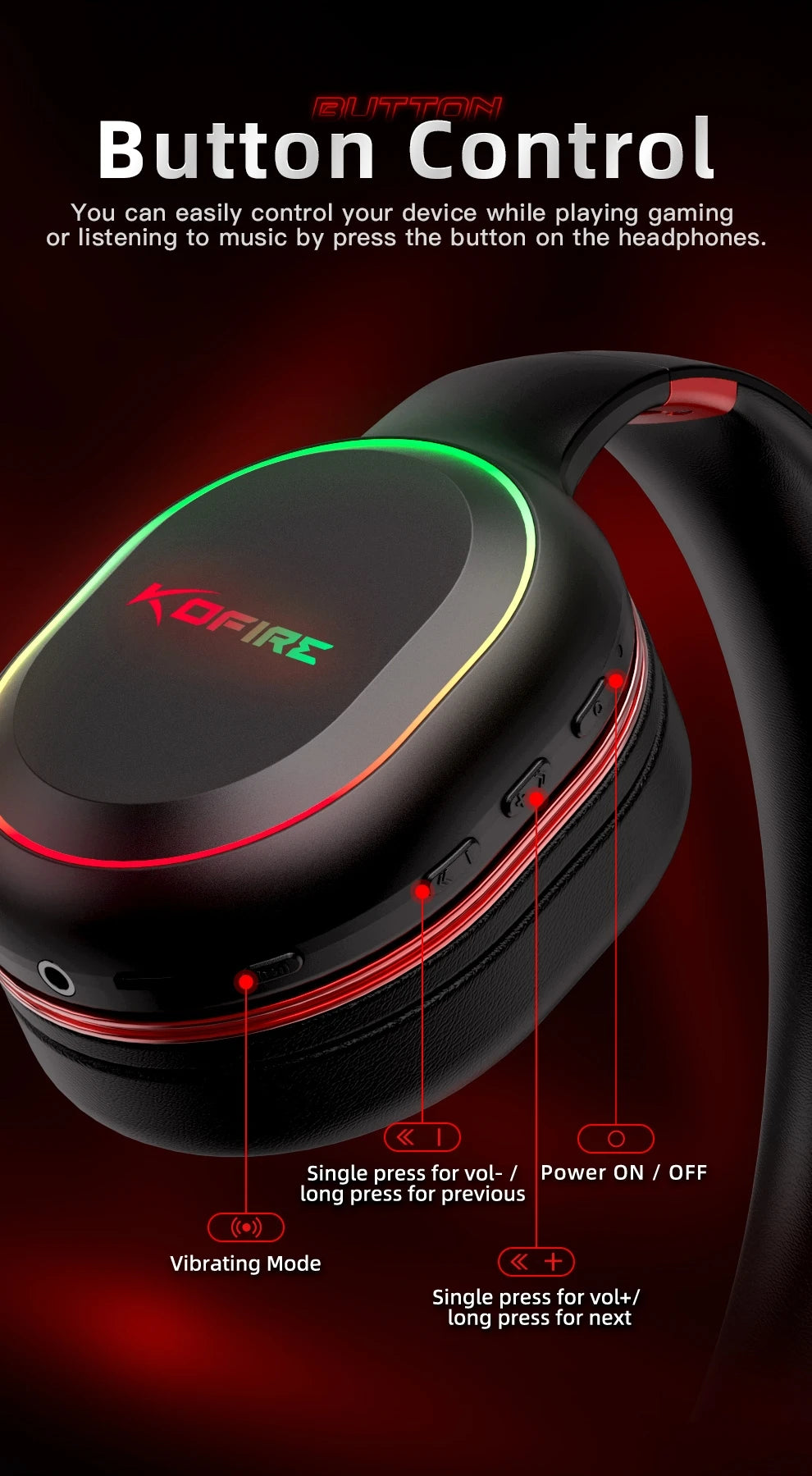 Kofire UG-05 Gaming Headphones 2.4G BT5.0 Wireless Headset With Mic RBG Light Vibration Bluetooth Earphone For PS4 PS5 PC Switch