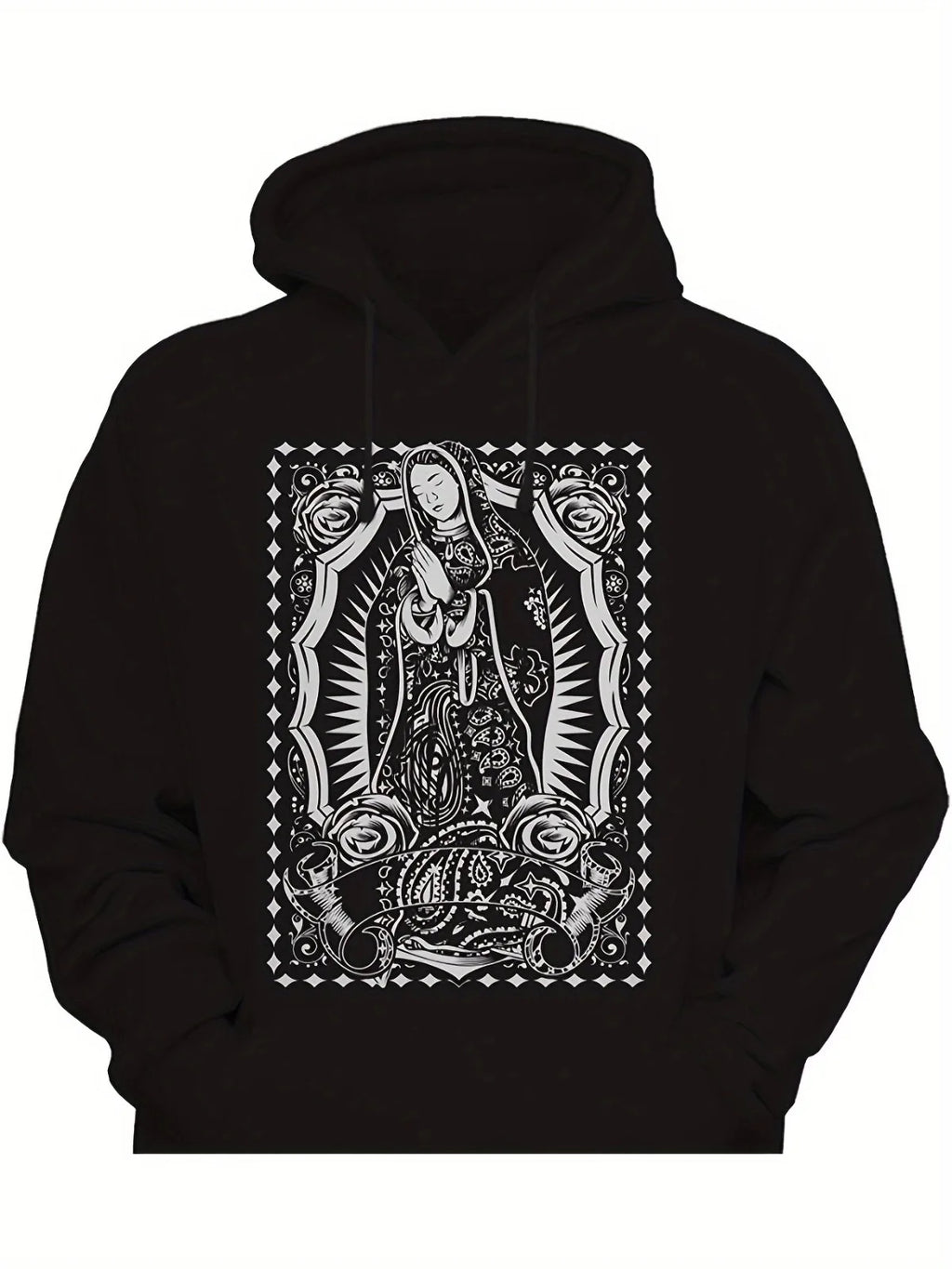 Men's Fashion Virgin Mary Pattern Printed Hoodie Casual Sports Street Style Thick Velvet Hoodie Suitable forFestival Gift Hoodie