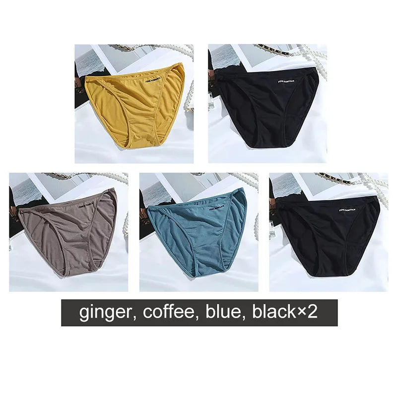 Soft Modal Women's Underwear Sexy Low Waist Panties Solid Color Briefs Summer High Elastic Female Bikini Ladies Lingerie 5pcs