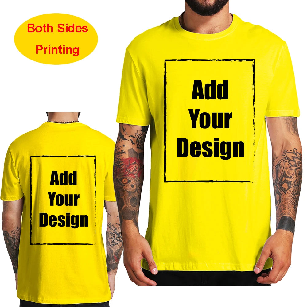 Custom T Shirt for Men Front Back Print Make Your Design Logo Text Gift Tshirt 100% Cotton Made in US