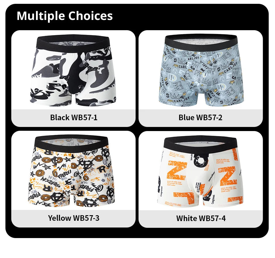 4 Pieces European and American Size MEN'S FASHION Printed Boxer Underwear Comfortable Swimming Trunks Oversized Underwear Shorts