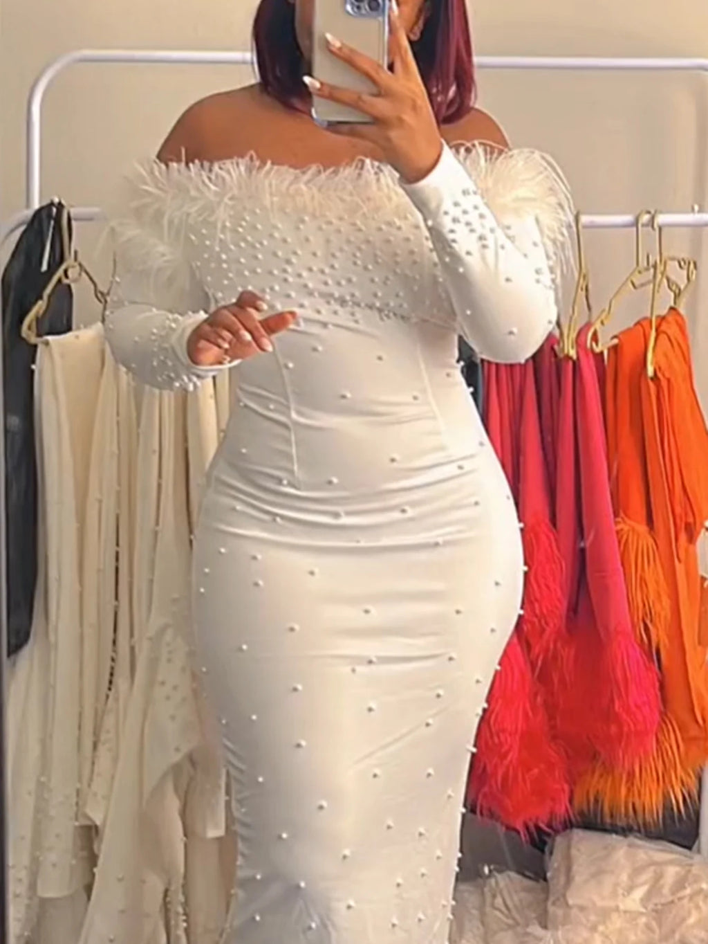 2024 New Evening Sexly Fashion Women Long Dress Cocktail Party Elegant Slim Fit Feather Ankle-Length Dress Hip Wrapped Dresses
