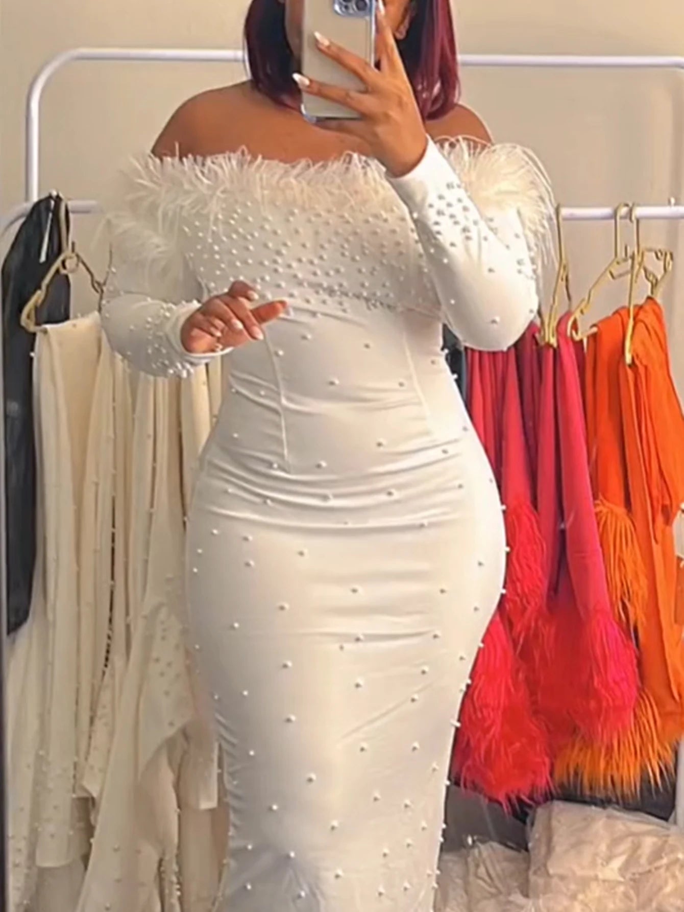 2024 New Evening Sexly Fashion Women Long Dress Cocktail Party Elegant Slim Fit Feather Ankle-Length Dress Hip Wrapped Dresses