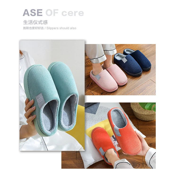 New Winter Household Warm Furry Women Men Shoes Indoor Slippers Bedroom Cotton Slippers  Plush Home Slippers Ladies Flip Flops