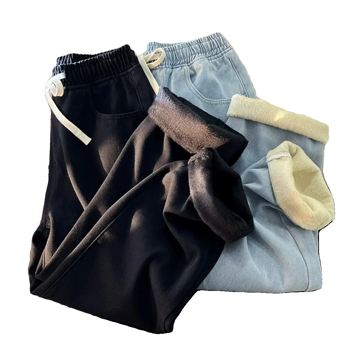 Winter Thiened Jeans Wide Leg Jeans Men's Straight Elastic Waist Corduroy High Street Vintage New Youth Casual Jeans