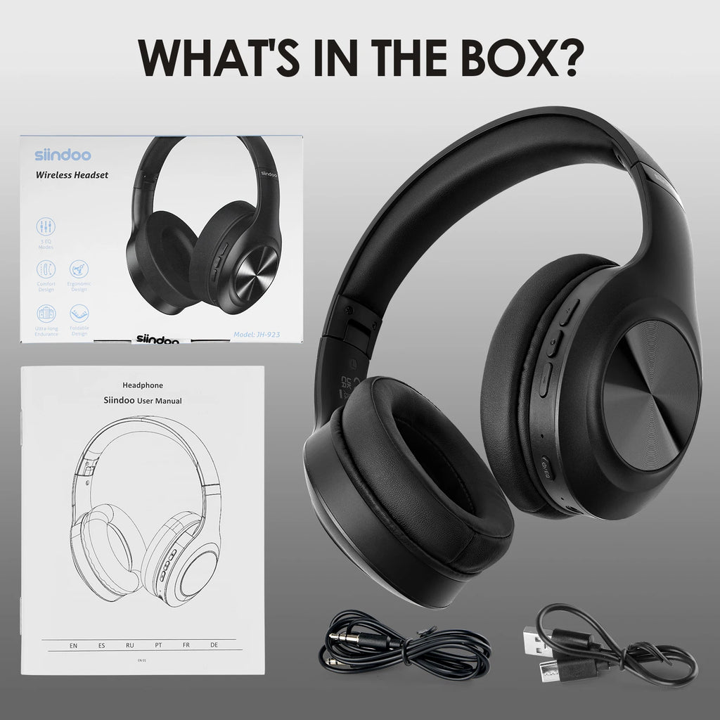 Siindoo JH-923 Wireless Headphones Over Ear,Foldable Bluetooth Headsets,3EQ Sound Modes, Hi-Res Audio with Deep Bass Microphone