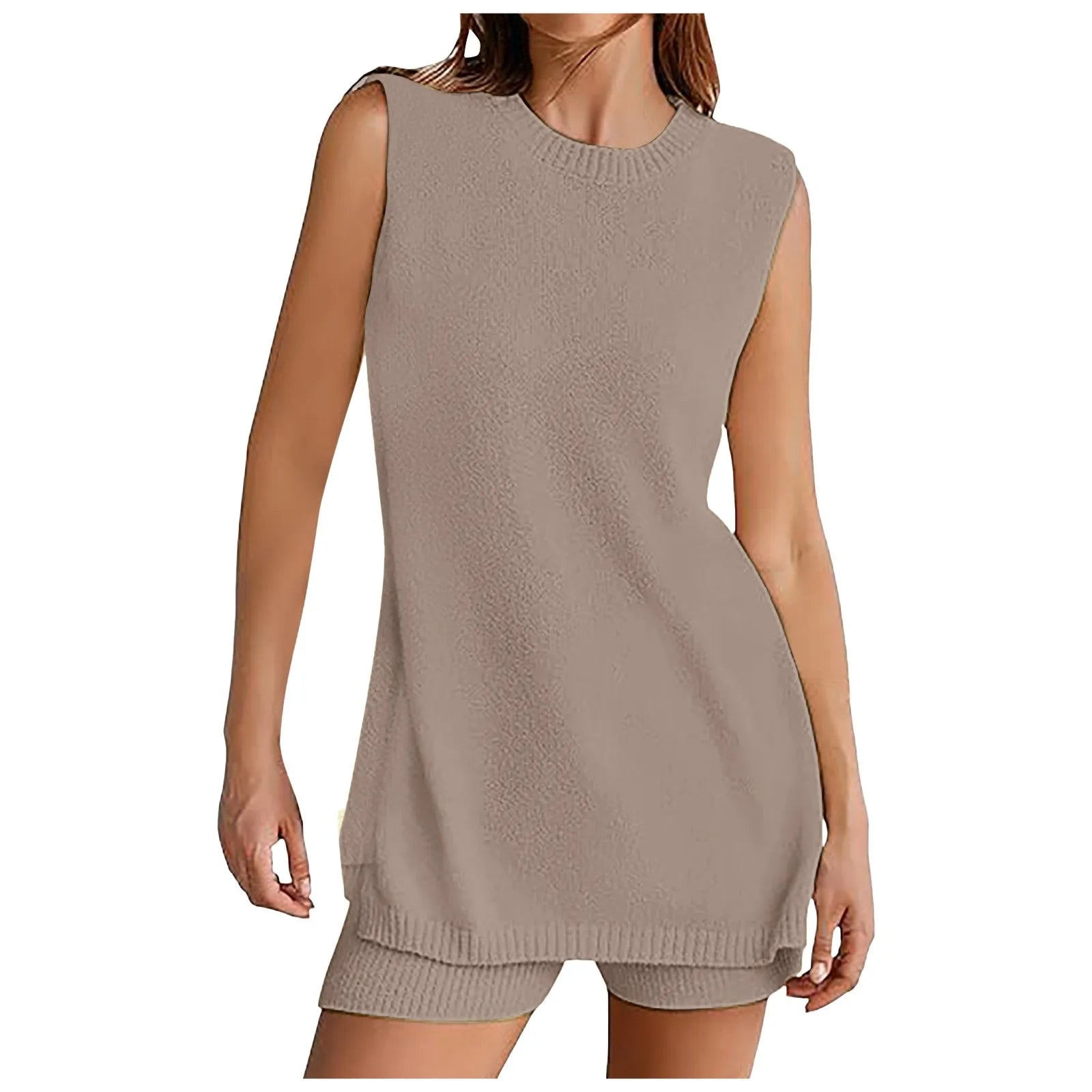 Elegant Women's Sets Solid Color Sexy Waist Vest Women Summer Loose middle shorts with pockets female Soft Summer Shorts Sets