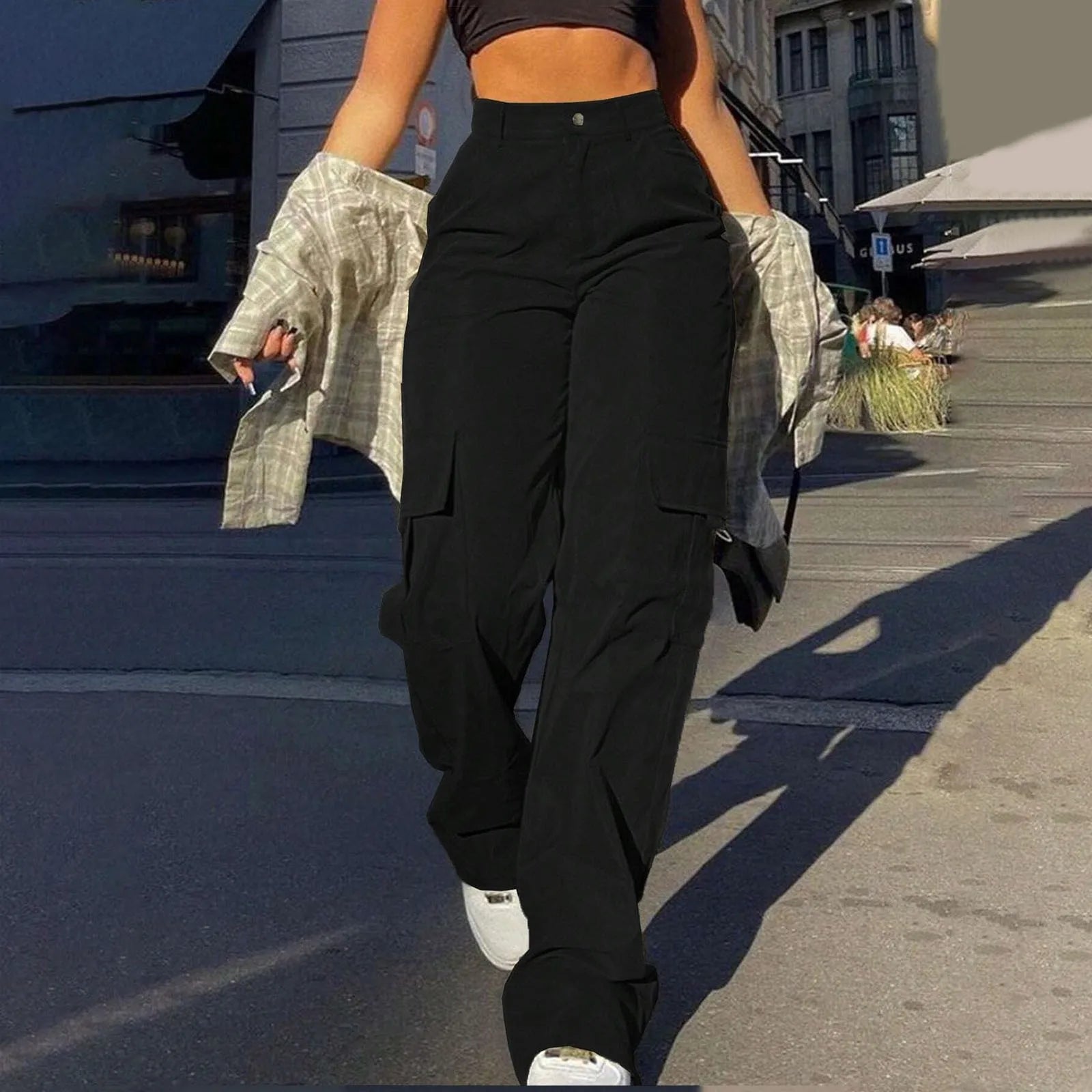 2024 Fashion Harajuku Cotton Linen Trousers Stretch Twill High Waisted Wide Leg Pants Casual Straight Leg Chino Y2k Clothes