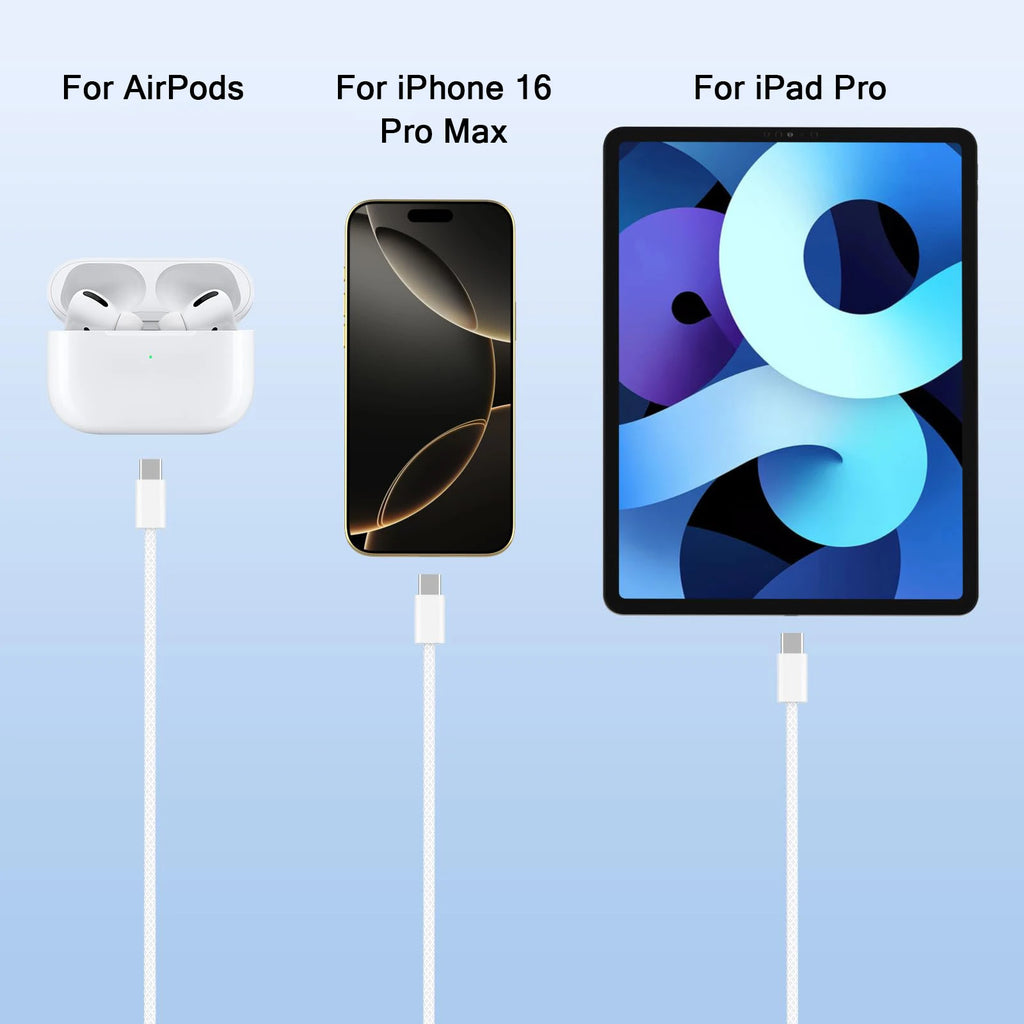 40W PD Fast Charger For iPhone 17 16 15 Pro Max USB C to C Fast Charging Cable For Samsung S25 S24 AirPods Phone Accessories