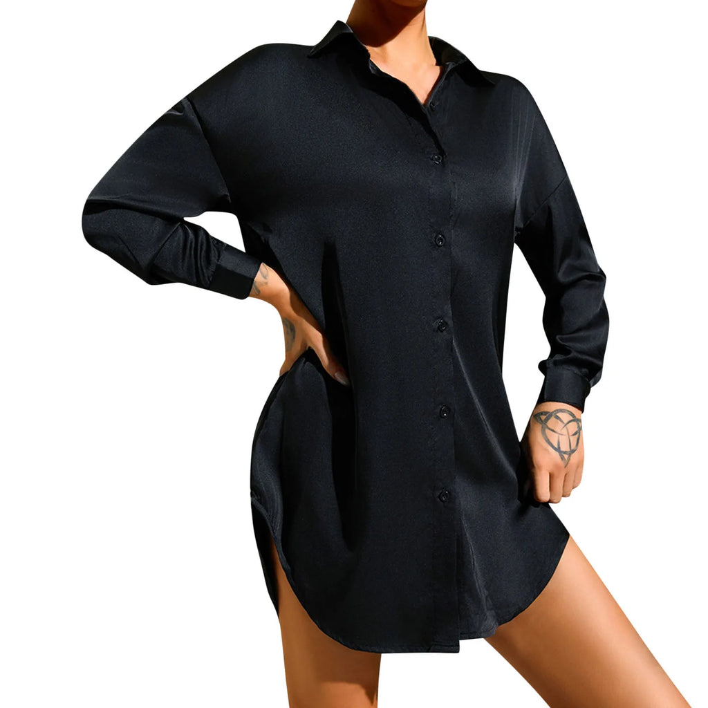 2024 Spring Women's Shirts Ice Silk Home Clothes White Shirts Loose Long Sleeve Shirts Women Clothes Casual Ladies Blouses