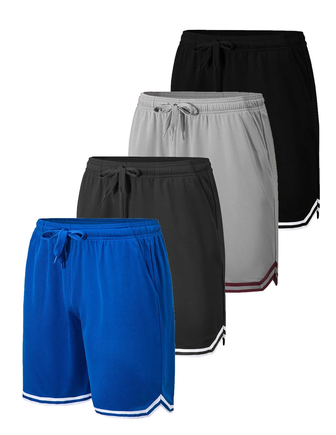 4-piece men's sports basketball shorts made of moisture wicking fabric with drawstring waist and pockets loose summer sportswear