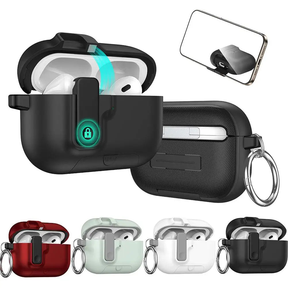 Shockproof Protective Case For Airpods Pro 3 With Phone Stand Automatic Lock Security Cover For AirPods Pro3 3rd Gen 2025