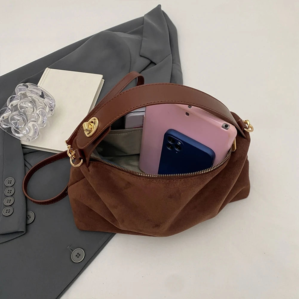 Women Suede Shoulder Bag Adjustable Strap Hobo Purse With Inner Pocket Satchel Purse Zipper Clutch Purse for Work Travel