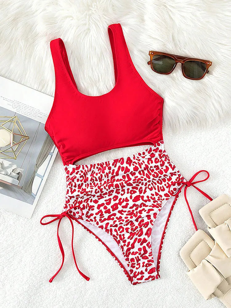 2024 Leopard Print Bikini High Waist One Piece Swimsuit for Women Sexy Hollow Out Swimwear Summer Beach Vacation Monokini New