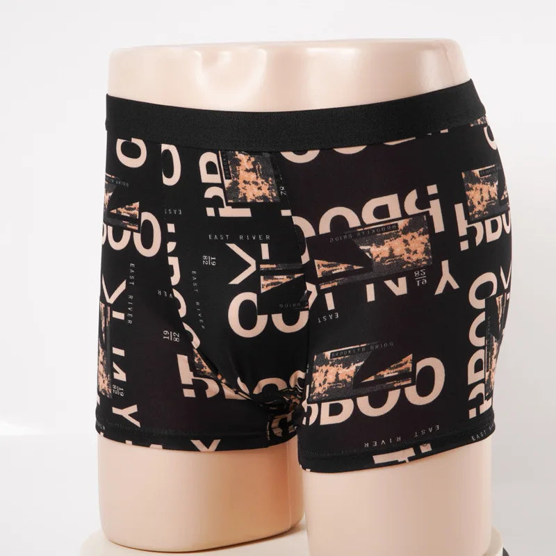 4PCS Men's Letter Printed Black Boxers Summer Sports Breathable Underwear Men's Comfortable And Casual Boxers Men Underwear