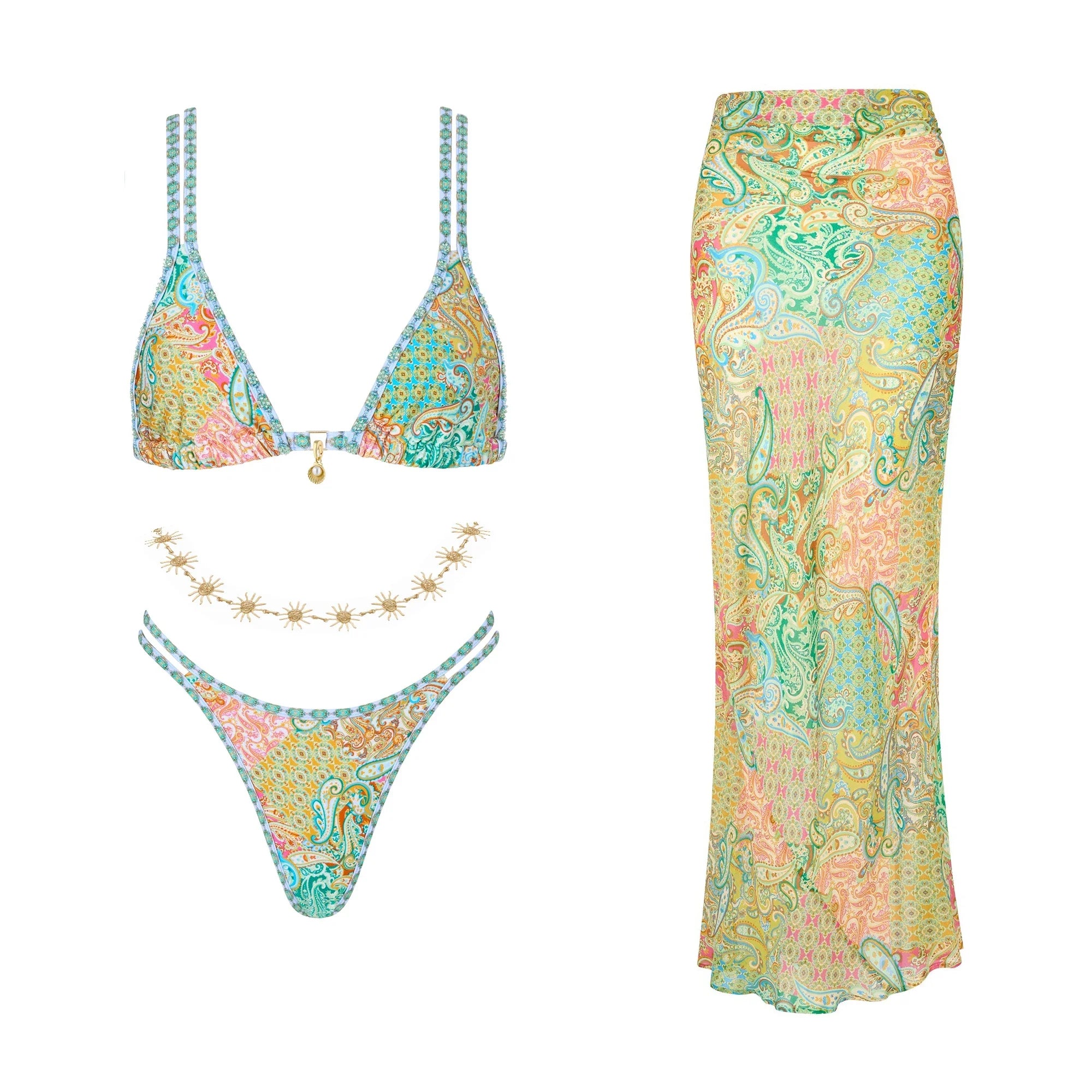 Bikini Swimsuit with Skirt Print Swimwear Women Brazilian Bikini 3 Pics Bathing Suit A Line Skirt Summer Female