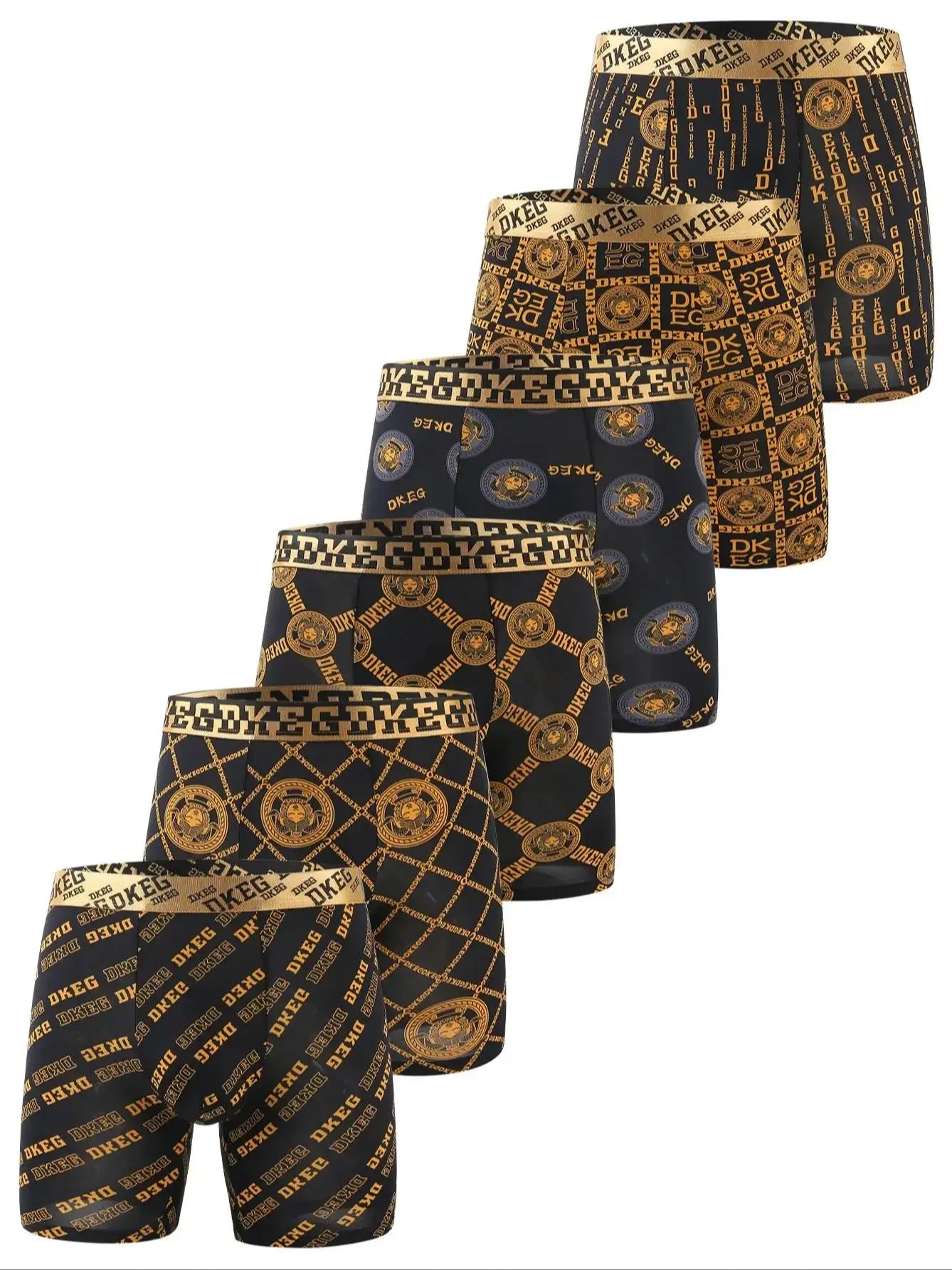 6pcs men's luxurious black and gold printed boxer briefs-ultra-soft ice feeling, antibacterial breathable-elastic sports shorts,