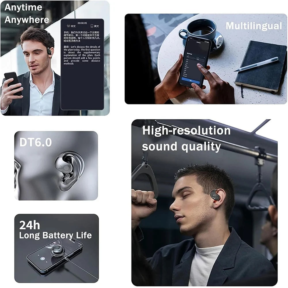 Language Translator Headphones Supports 144 Languages Simultaneous Interpretation Earphone Ear Hanging Headphone for Travelers