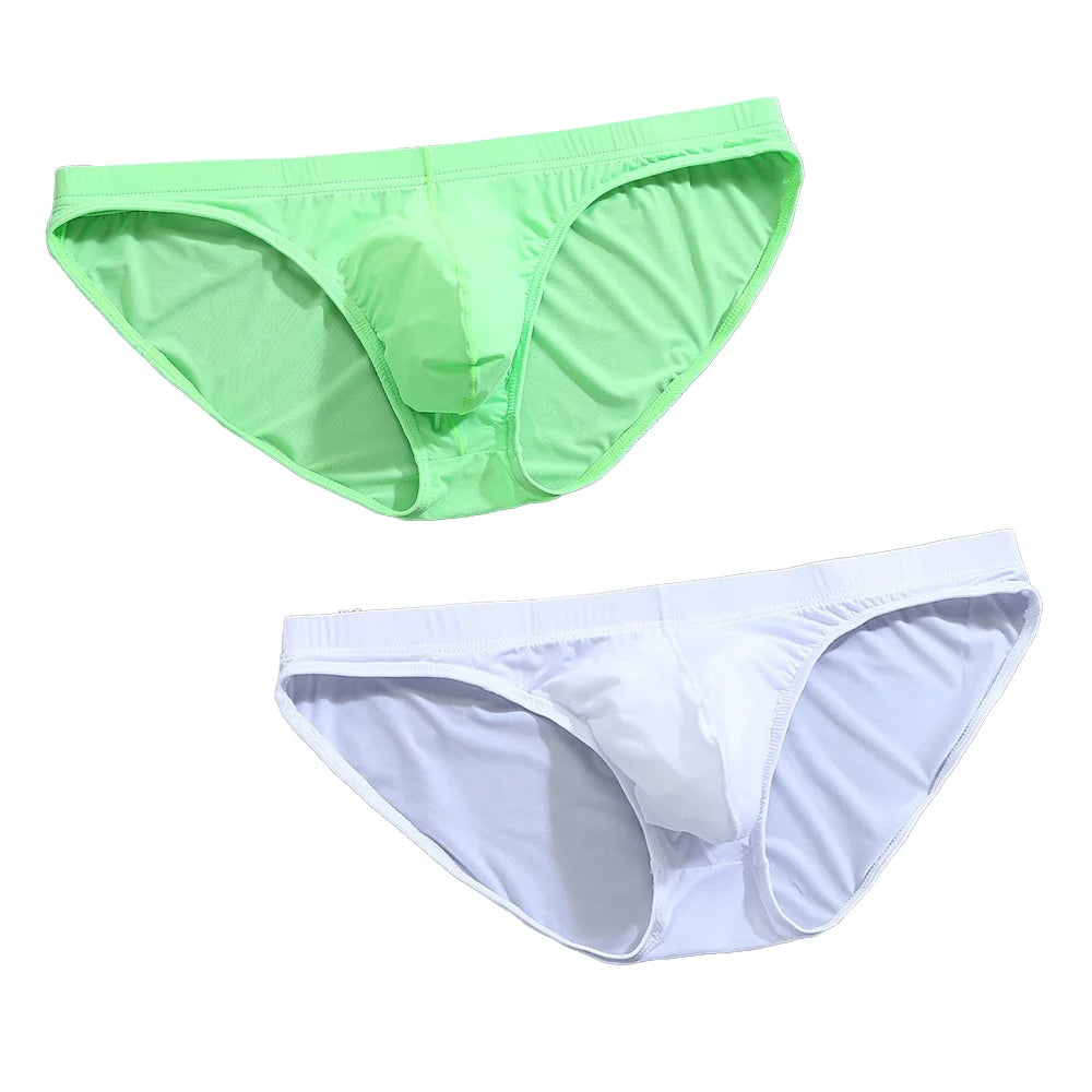 2PCS Men's Panties Underwear Men Briefsr Bikini Pant Comfortable Sexy Slip Underpants ice silk Breathable white 4XL