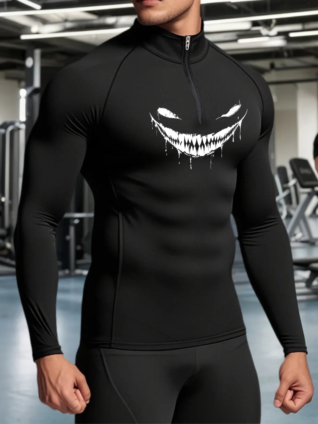2025 New Men Sportswear Fitness Top Devil Printed Quick-drying Breathable Slim Long-sleeved T-shirt Running Training Gym Clothes