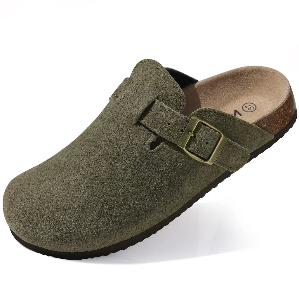 Asgard Women Men Suede Leather Clogs Slippers Fashion Unisex Cork Footbed Sandals Outdoor Antiskid Mules Shoes with Arch Support