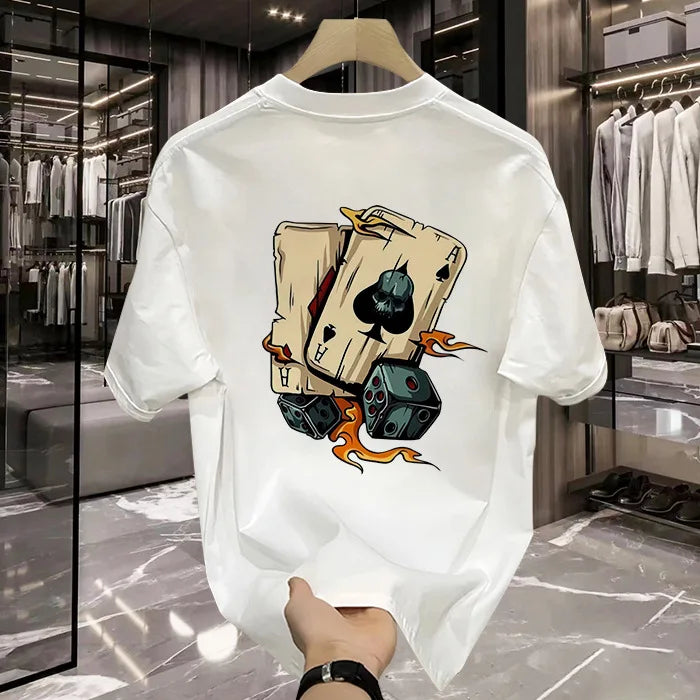 2025 new fashion brand cotton printed men's short sleeve summer burst fashion casual crew-neck shirt 100% cotton