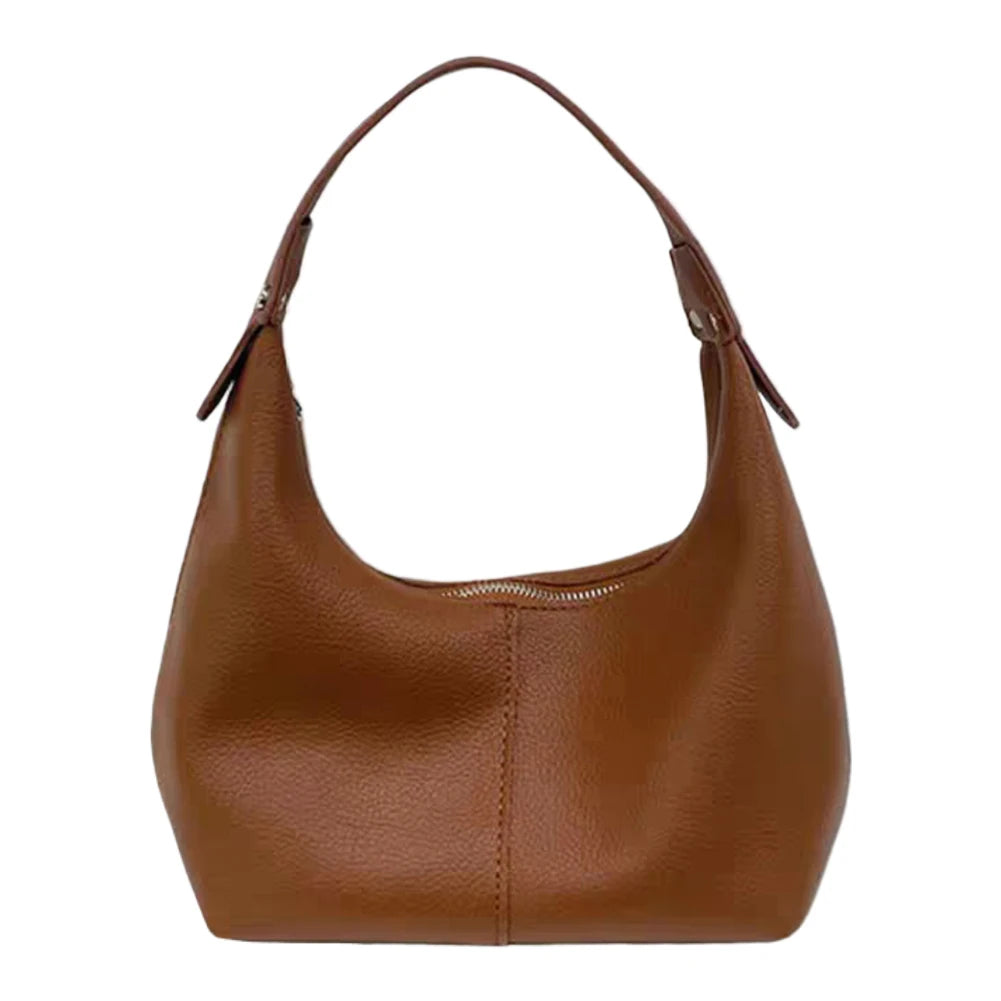Women Vintage Underarm Bag PU Leather Simple Shoulder Purse Solid Color Casual Armpit Handbag Female Commute Bag