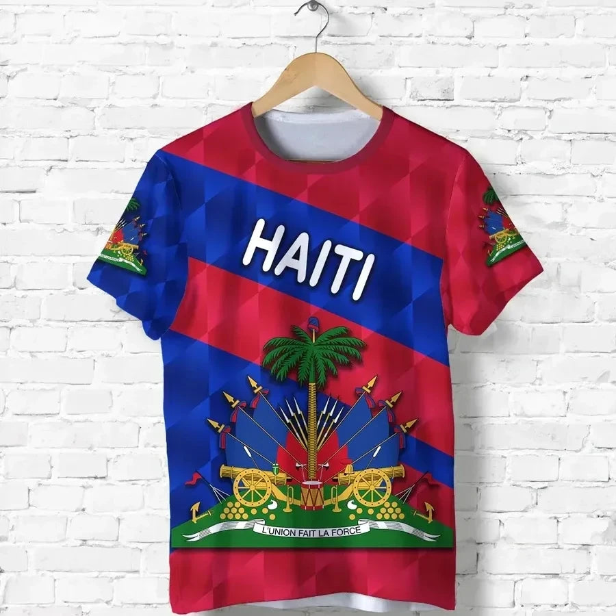 Caribbean Sea Haiti Island Map Flag 3D Printed T Shirt For Men Clothes National Emblem Graphic T Shirts Hawaiian Vacation  Tops