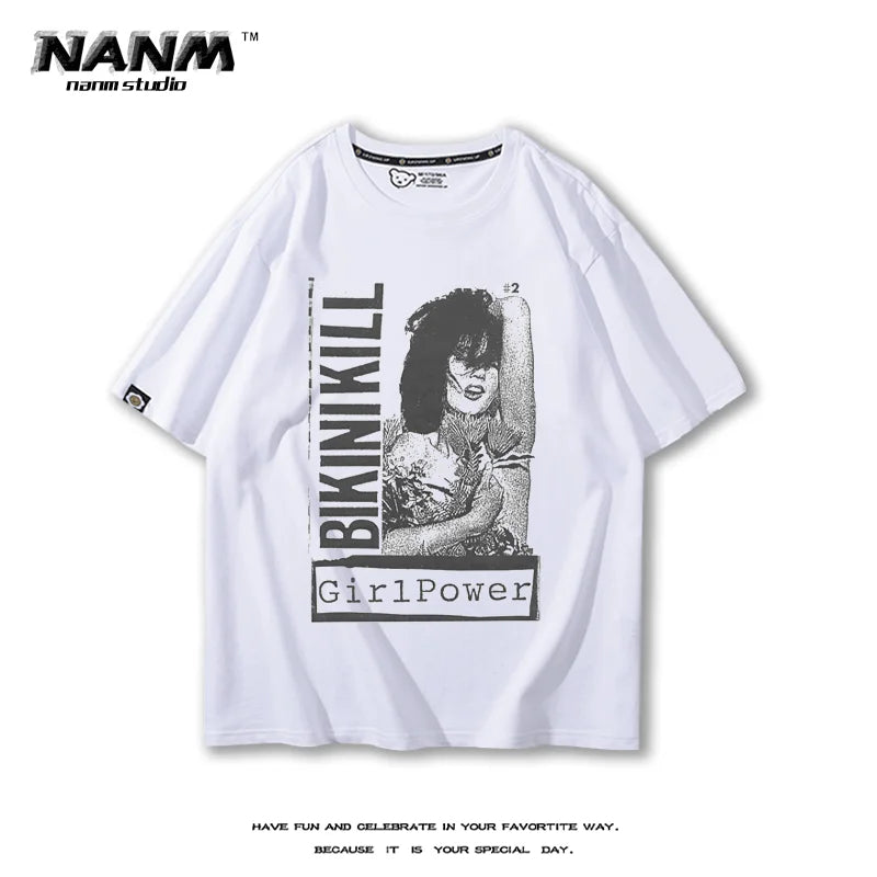 Bikini Kill  American style hip-hop rock sports music street fitness summer loose men's T-shirt top Women's T-shirt couple style