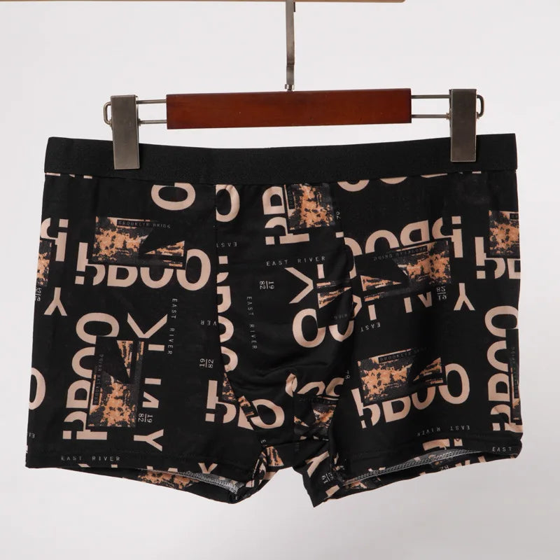 4PCS Men's Letter Printed Black Boxers Summer Sports Breathable Underwear Men's Comfortable And Casual Boxers Men Underwear