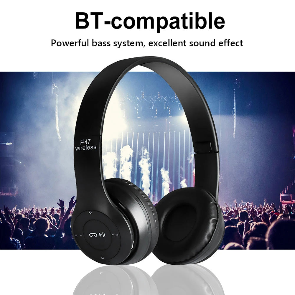 P47 Wireless Over Ear Headset Noise Cancelling Bluetooth-Compatible 5.0 Game Headset Card Mp3 Player Built-in Mic for Smartphone