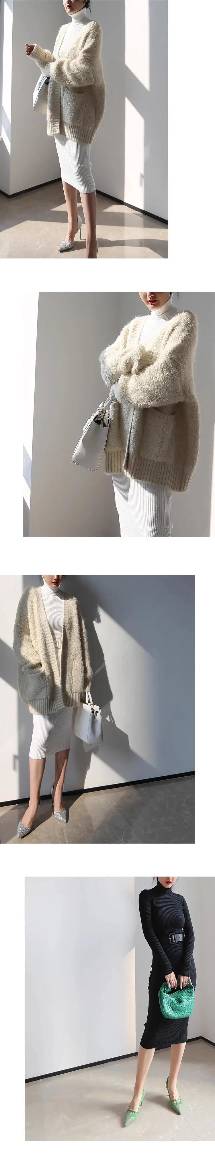 H Han Queen Knitted Turtleneck Sweater Bodycon Dress Bottoming Women Soft Elastic Autumn Winter Midi Party Dresses With Belt