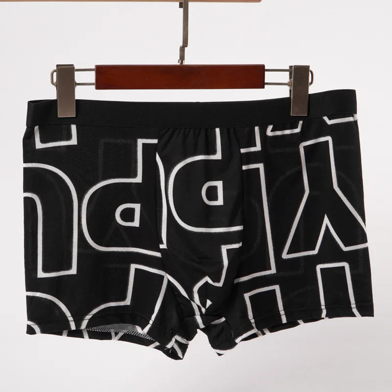 4PCS Men's Letter Printed Black Boxers Summer Sports Breathable Underwear Men's Comfortable And Casual Boxers Men Underwear
