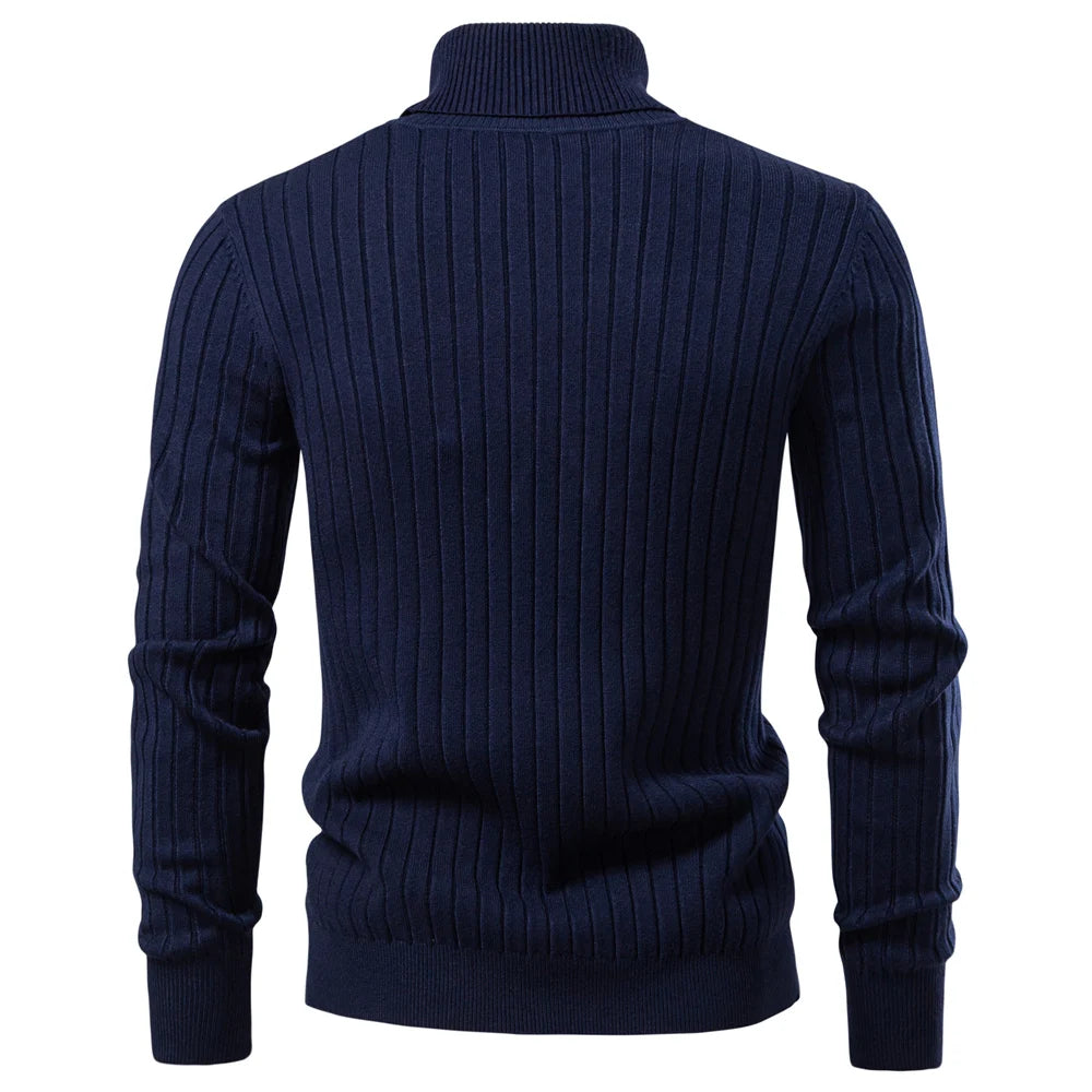AIOPESON Men's Turtleneck Sweater Solid Color with Striped Pullover Warm Knitwear Winter Basic Casual High Quality Sweater Male