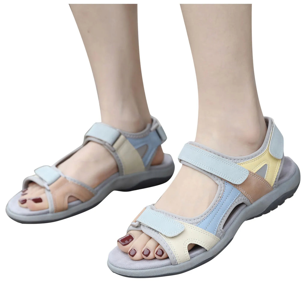 Women's Flat Sandals Summer Fashion Open Toe Color Blocking Adjustable Elastic Sports Sandals Breathable Shoes Woman 2025