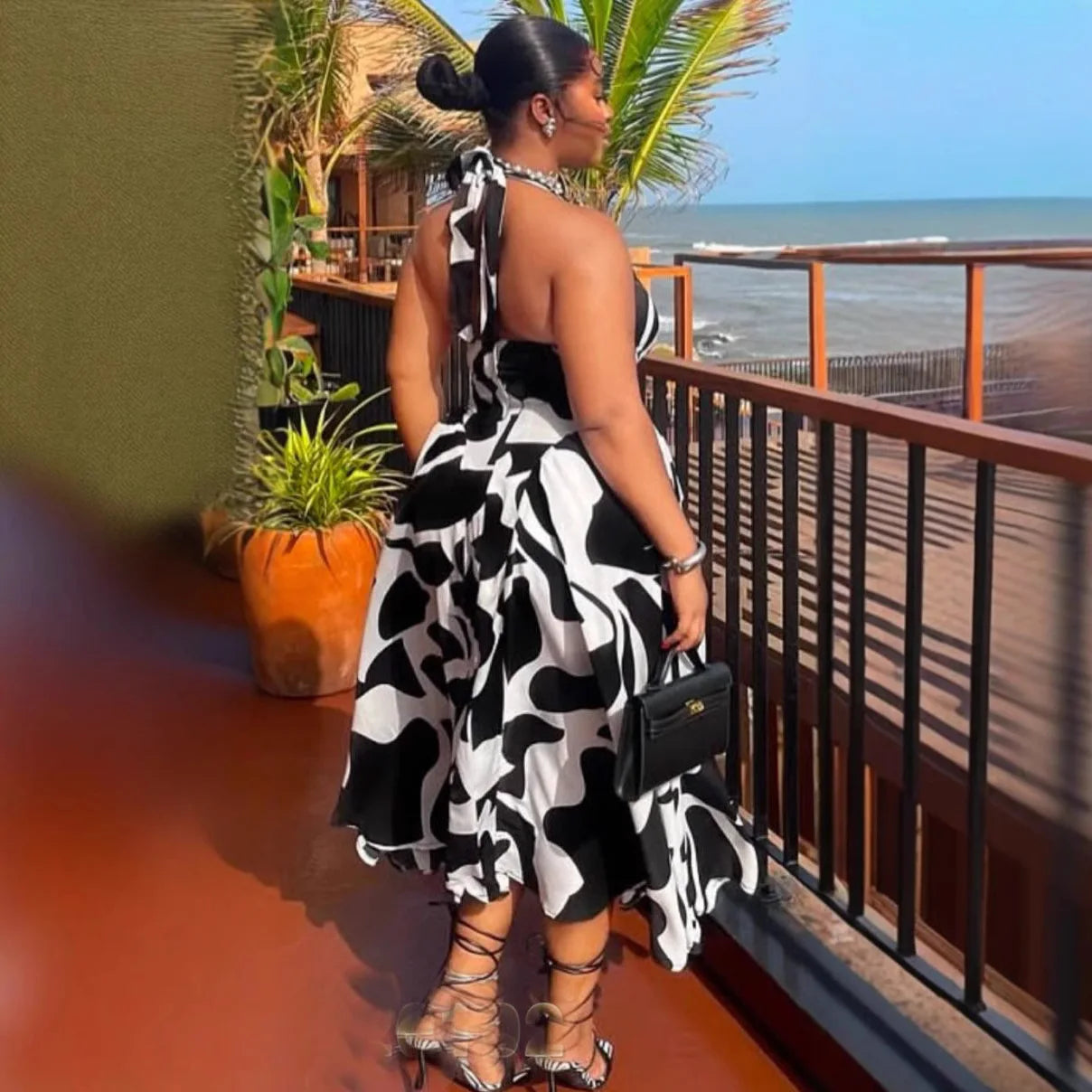 Fashion African Digital Printed Halter Neck Long Dresses European And American Ladies New Style Casual Zebra Print Sexy Dress