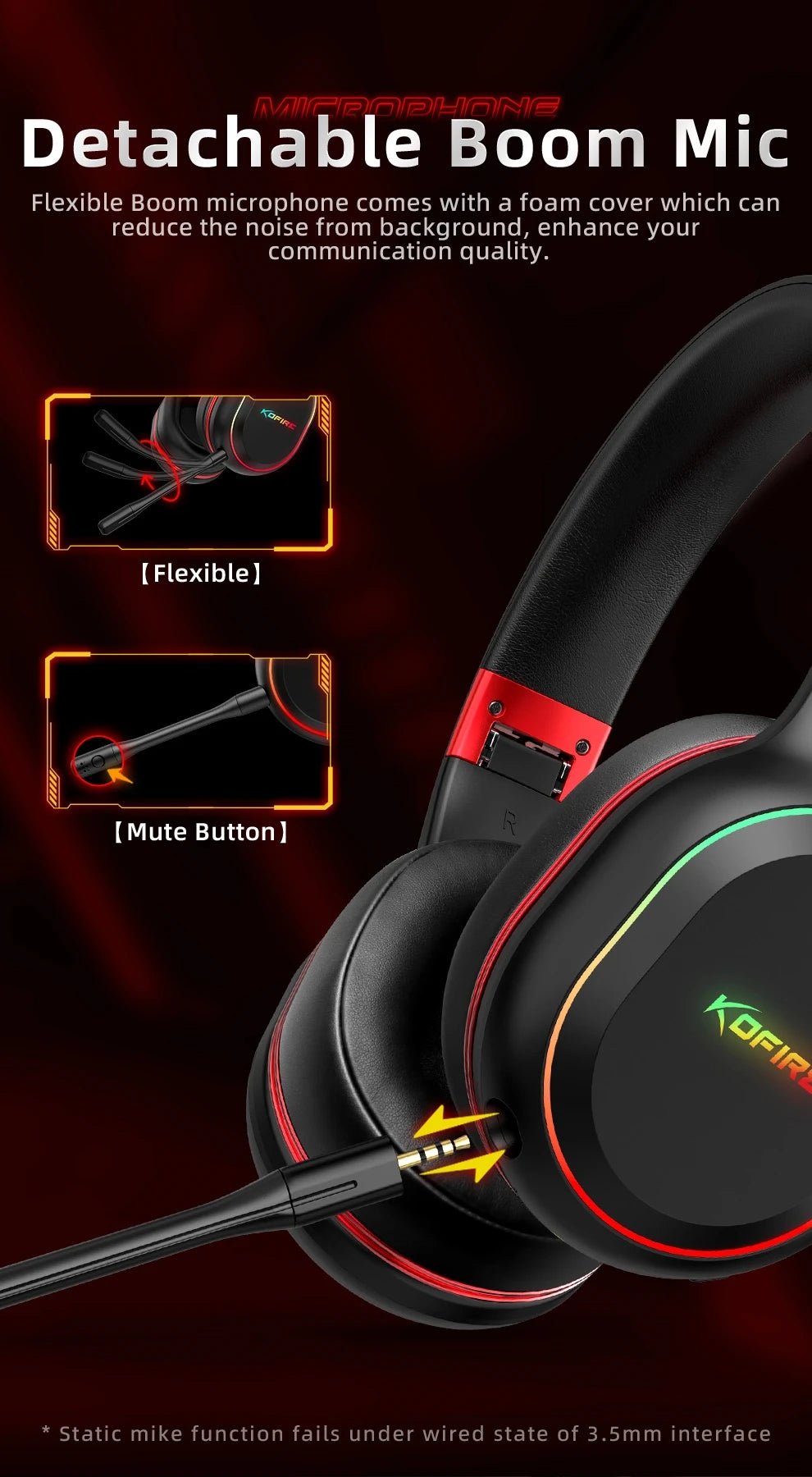 Kofire UG-05 Gaming Headphones 2.4G BT5.0 Wireless Headset With Mic RBG Light Vibration Bluetooth Earphone For PS4 PS5 PC Switch