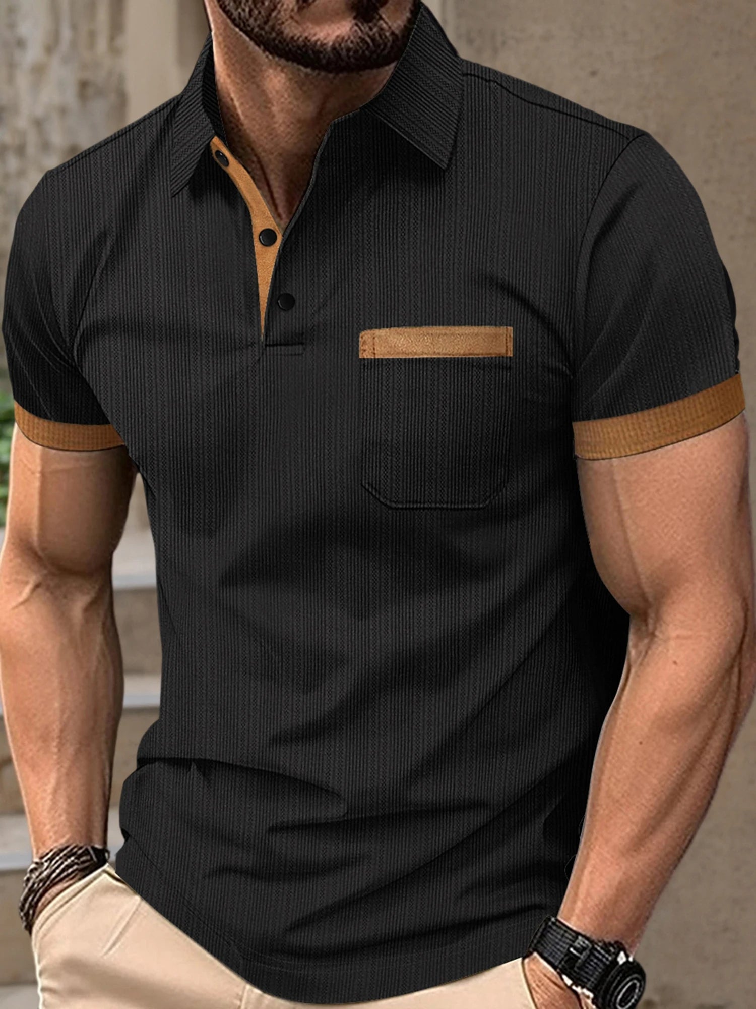 Men s Summer Lapel T-Shirt with Stylish Contrast Colors and Short Sleeves - Perfect for Beach Vacations and Streetwear Fashion