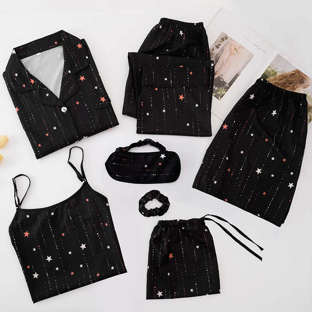 7pcs Women Pajamas Set Cotton Autumn Winter Homewear Suit Spring Summer Girls Sexy Pijama Tracksuit Elegant Female Loungewear