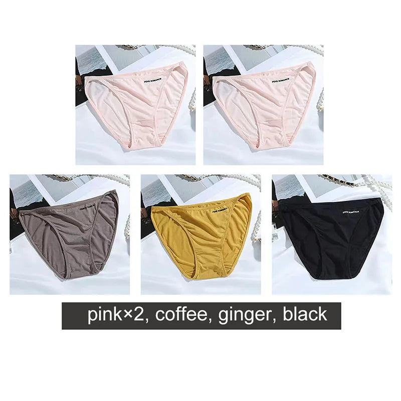 Soft Modal Women's Underwear Sexy Low Waist Panties Solid Color Briefs Summer High Elastic Female Bikini Ladies Lingerie 5pcs