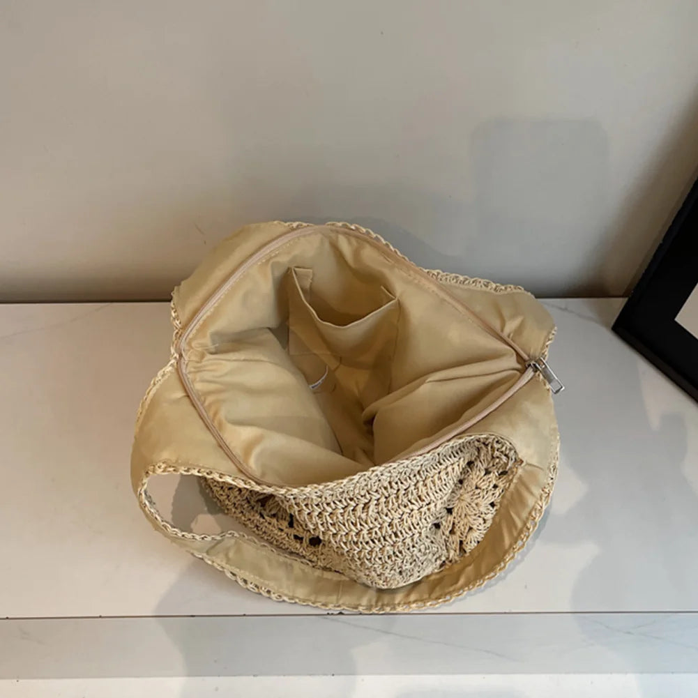 Large Straw Beach Bag Summer Shoulder Bag Handbag Hobo Bag Shoulder Purse for Women Travel Vacation