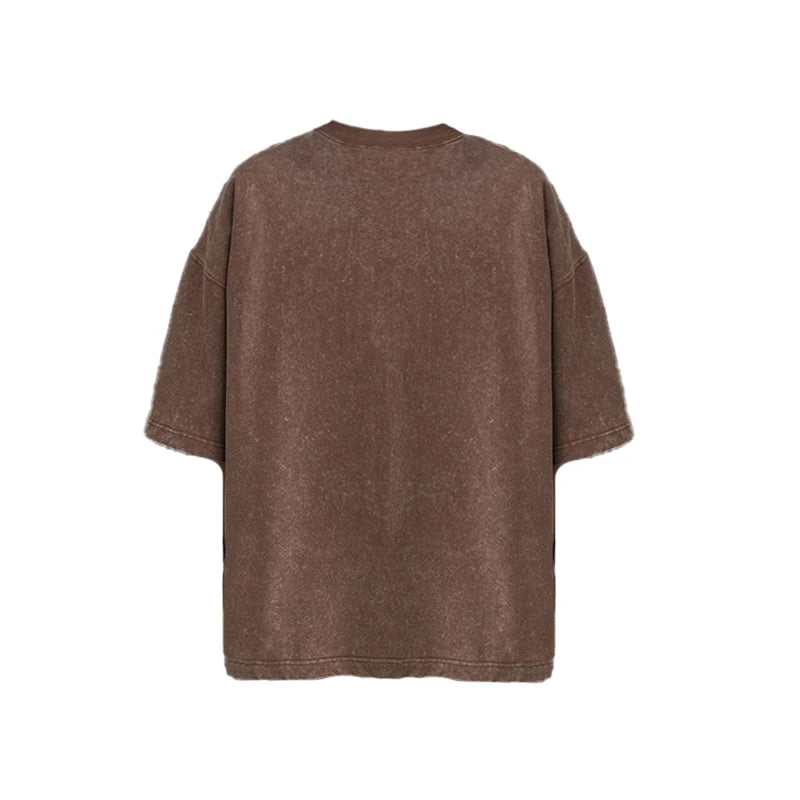 Bamboo Leaf Pattern Short Sleeve Heavy Fabric Acid Washed Men's T-shirt Men Woman Streetwear Oversized Loose Tops Summer Tees