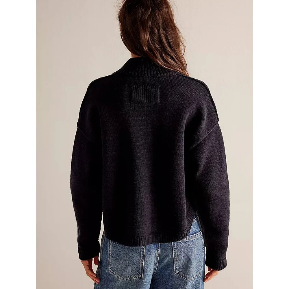 Women Cardigans Long Sleeve Button Up Knit Cardigan with Pockets Stand Collar Causal Fall Warm Sweater Solid Color Comfy Outwear