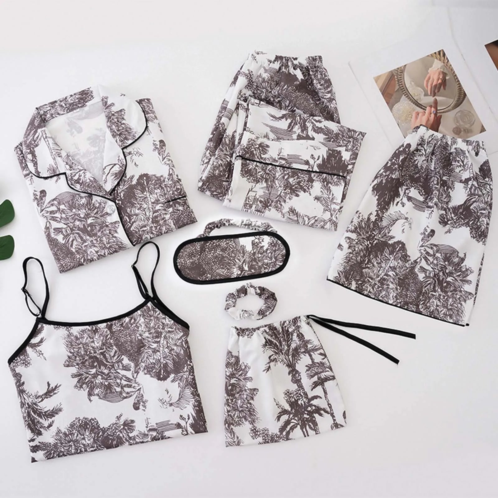 7pcs Women Pajamas Set Cotton Autumn Winter Homewear Suit Spring Summer Girls Sexy Pijama Tracksuit Elegant Female Loungewear