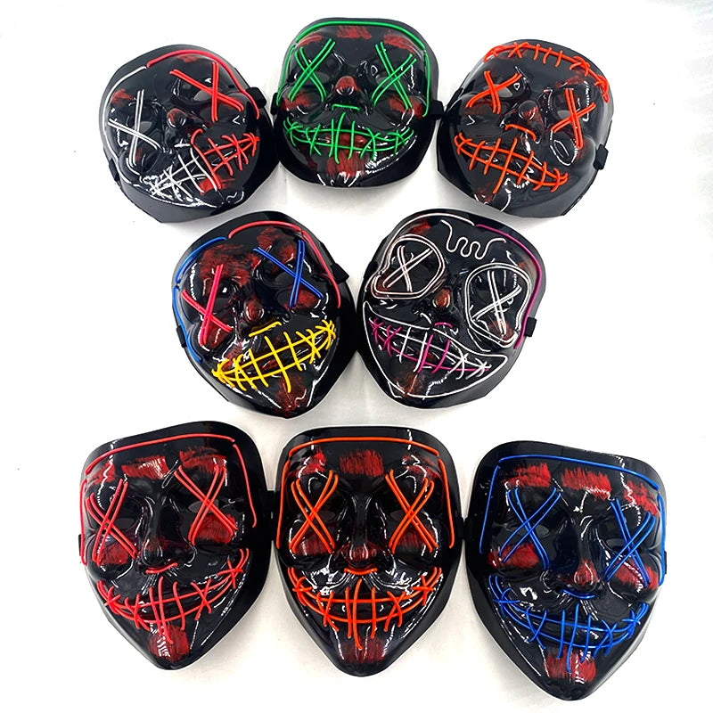 Wireless Neon LED Purge Mask Glow in The Dark Cosplay Horror Mask Halloween Masquerade Party Masks Glowing Funny Dress Up